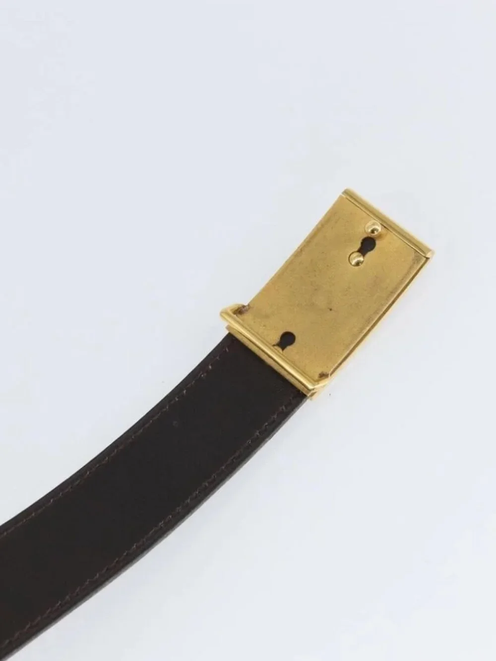 HERMES Belt Leather 44.5" Black Gold Auth - Picture 7 of 11